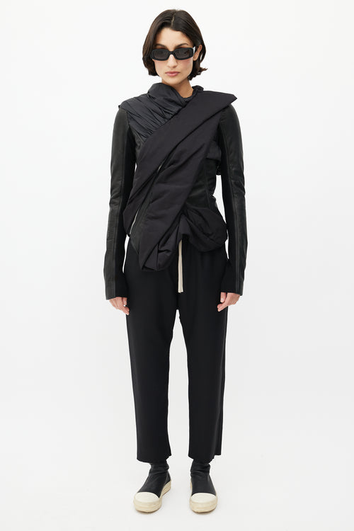 Rick Owens Black Leather Asymmetrical Jacket