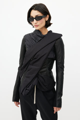 Rick Owens Black Leather Asymmetrical Jacket