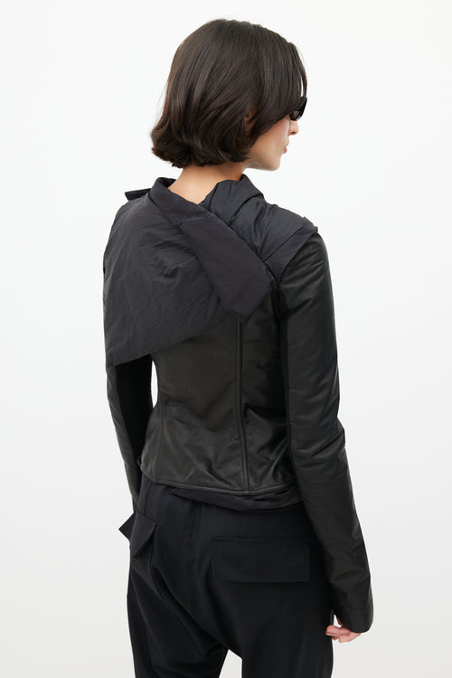 Rick Owens Black Leather Asymmetrical Jacket