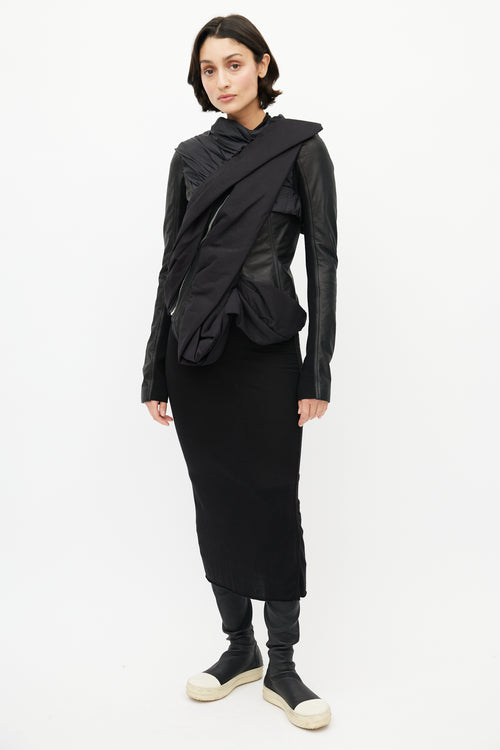 Rick Owens Black Leather Asymmetrical Jacket