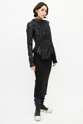 Rick Owens Black Leather Asymmetrical Jacket