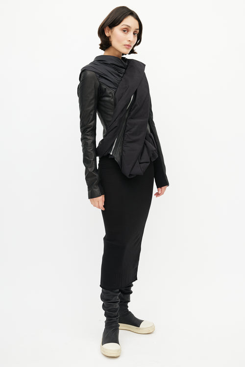 Rick Owens Black Leather Asymmetrical Jacket