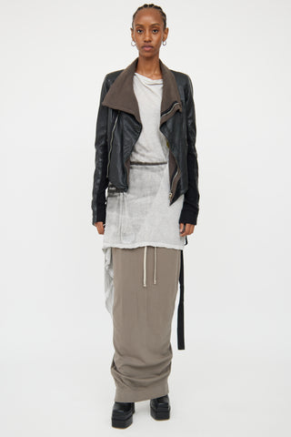 Rick Owens Black Leather Asymmetric Moto Jacket