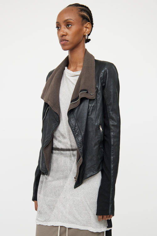 Rick Owens Black Leather Asymmetric Moto Jacket