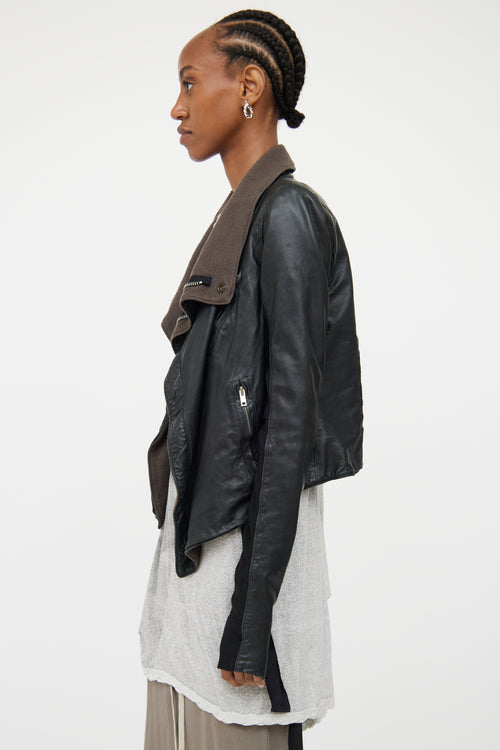 Rick Owens Black Leather Asymmetric Moto Jacket