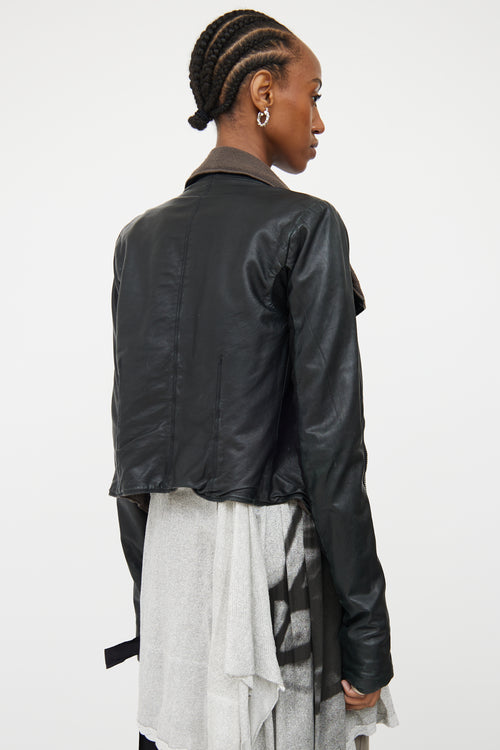 Rick Owens Black Leather Asymmetric Moto Jacket