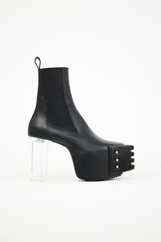 Rick Owens Black Leather Grilled Kiss Platform Boot