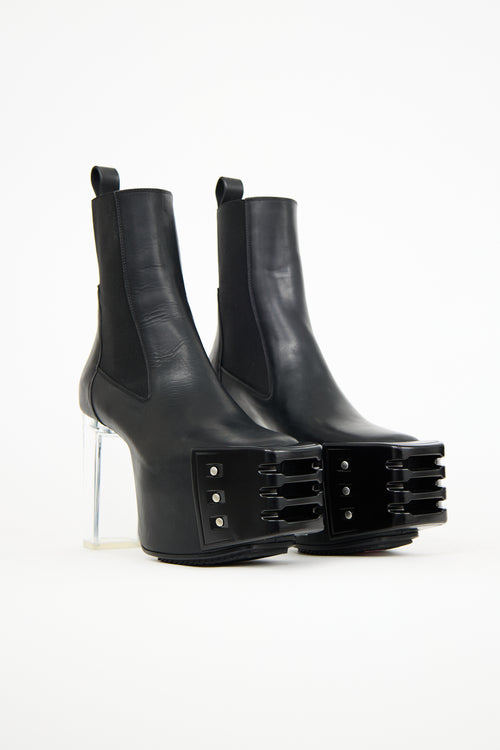 Rick Owens Black Leather Grilled Kiss Platform Boot