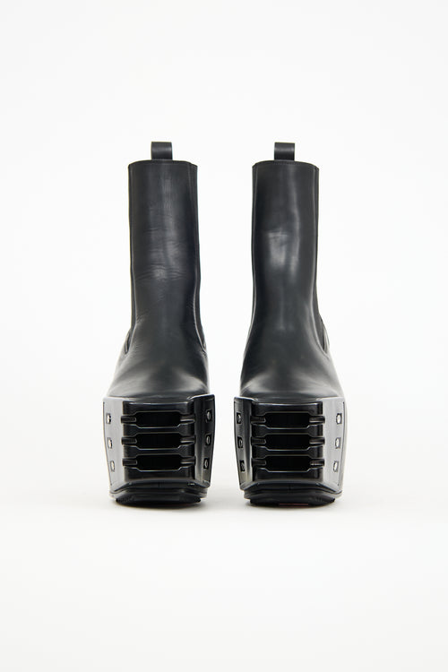 Rick Owens Black Leather Grilled Kiss Platform Boot