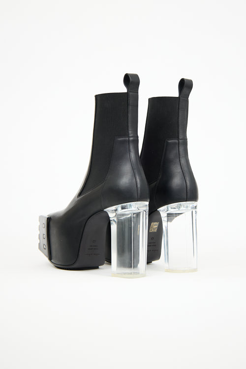 Rick Owens Black Leather Grilled Kiss Platform Boot