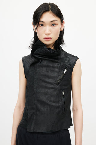 Rick Owens Black Leather Sleeveless Vest