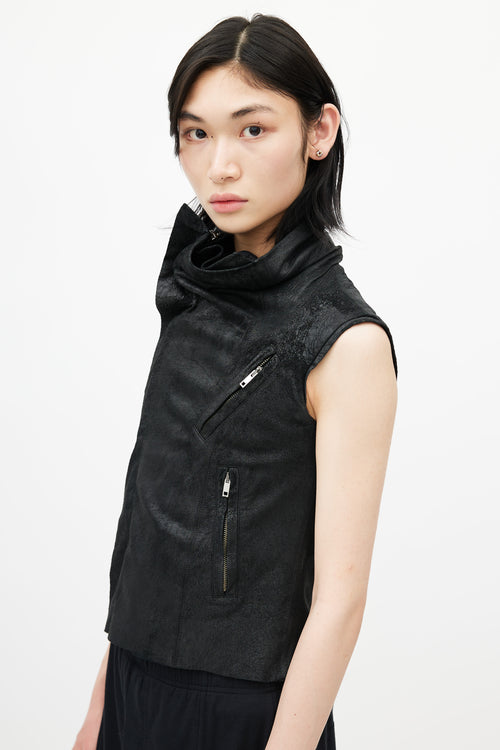 Rick Owens Black Leather Sleeveless Vest