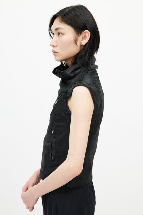 Rick Owens Black Leather Sleeveless Vest