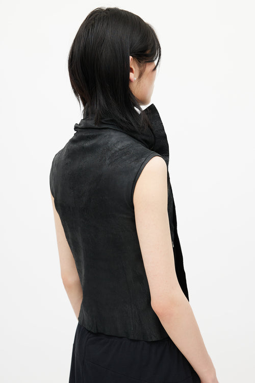 Rick Owens Black Leather Sleeveless Vest