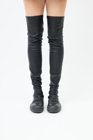  Black Leather Thigh High Boot