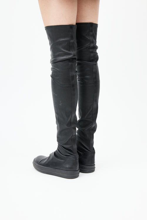  Black Leather Thigh High Boot