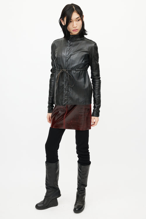 Rick Owens Black Leather Tie Jacket