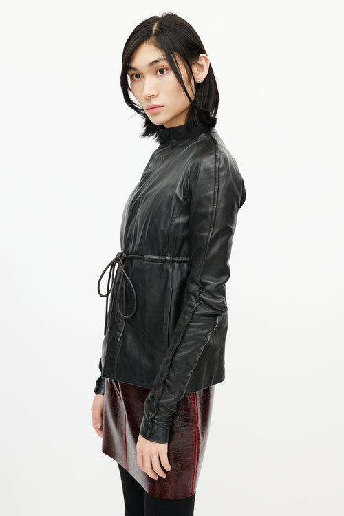 Rick Owens Black Leather Tie Jacket