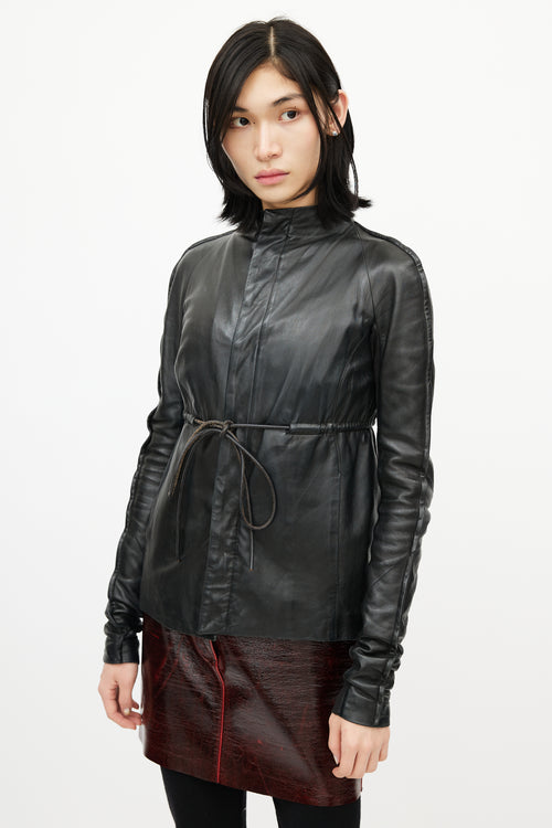 Rick Owens Black Leather Tie Jacket