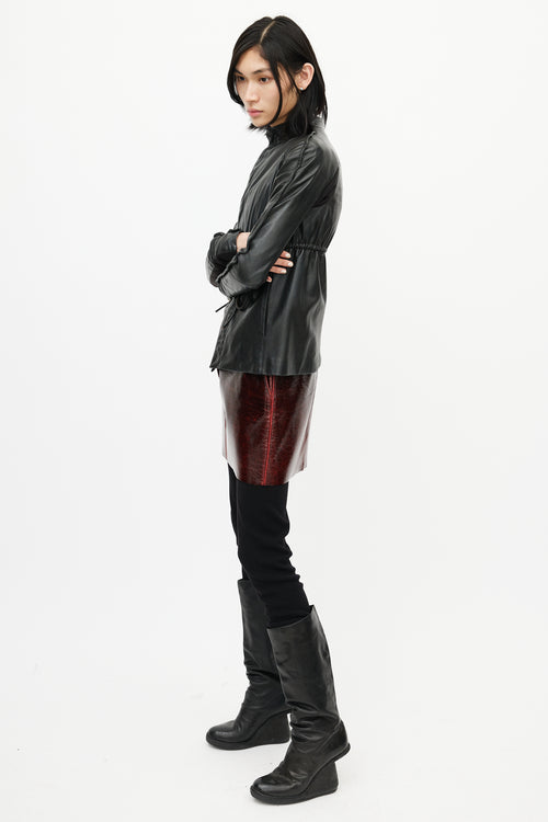 Rick Owens Black Leather Tie Jacket