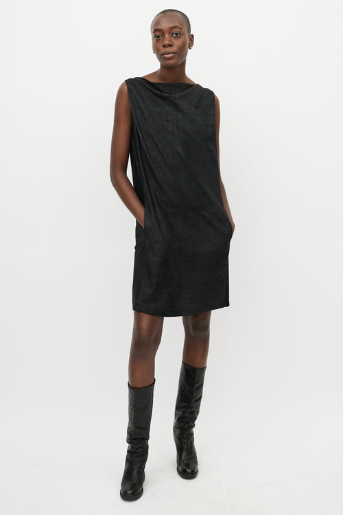 Rick Owens Black Nubuck Leather Shift Dress