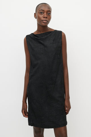 Rick Owens Black Nubuck Leather Shift Dress