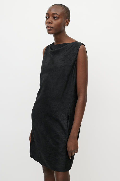 Rick Owens Black Nubuck Leather Shift Dress