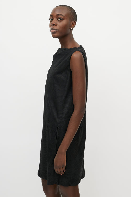 Rick Owens Black Nubuck Leather Shift Dress