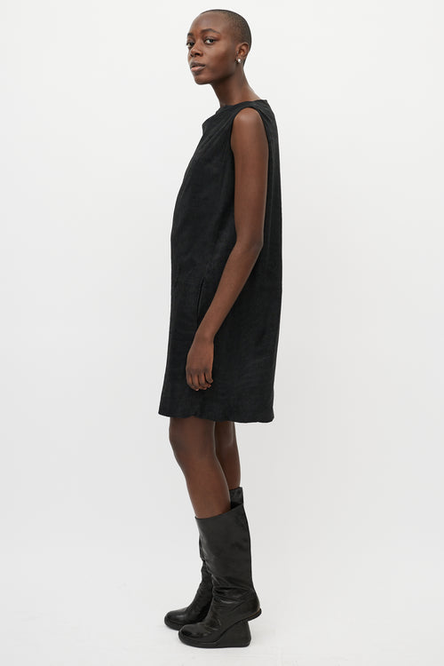 Rick Owens Black Nubuck Leather Shift Dress