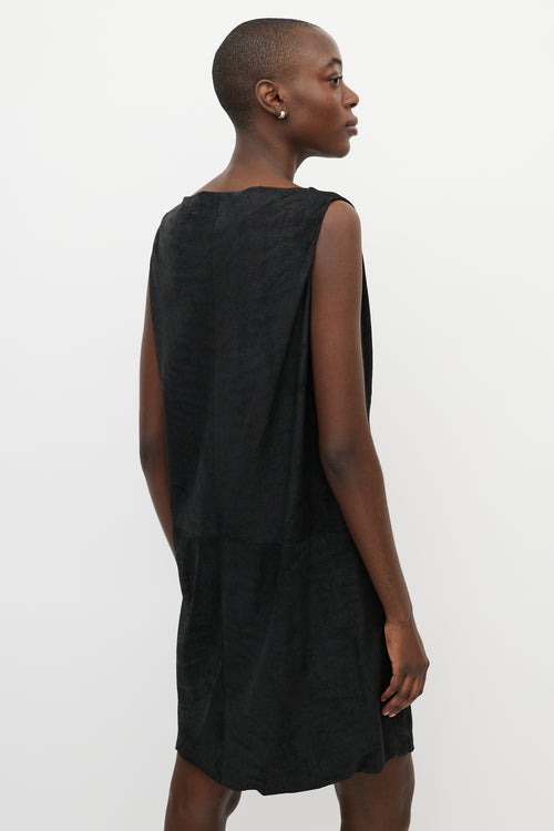 Rick Owens Black Nubuck Leather Shift Dress