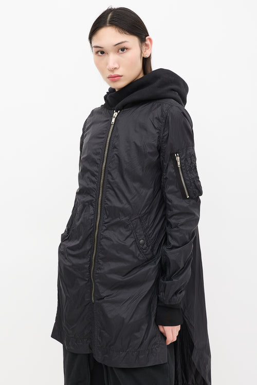 Rick Owens DRKSHDW Black Nylon Long Bomber Coat