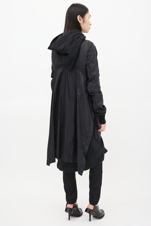 Rick Owens DRKSHDW Black Nylon Long Bomber Coat