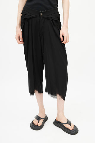 Rick Owens Black Pleated Cropped Silk Trouser