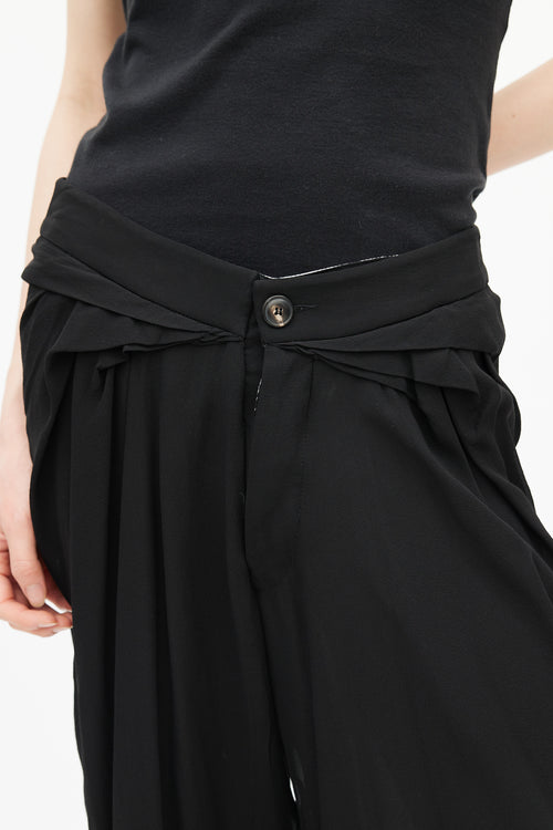 Rick Owens Black Pleated Cropped Silk Trouser