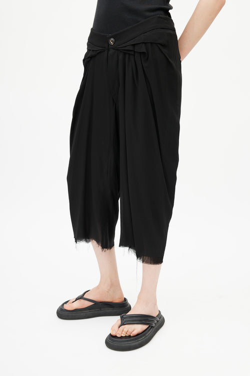 Rick Owens Black Pleated Cropped Silk Trouser