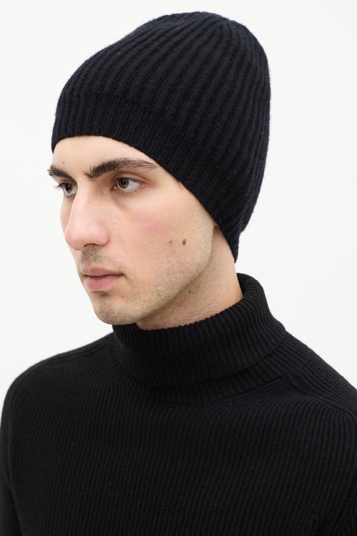 Rick Owens Black Ribbed Beanie