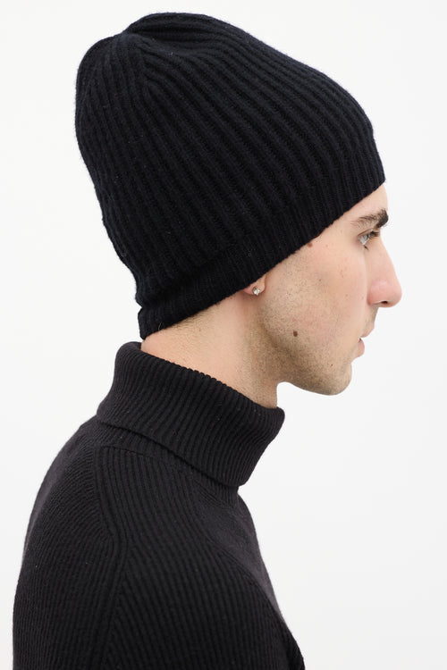 Rick Owens Black Ribbed Beanie