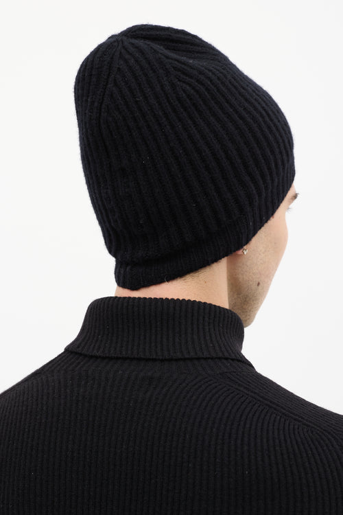 Rick Owens Black Ribbed Beanie