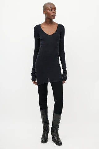 Rick Owens Black Ribbed Knit Semi Sheer Dress