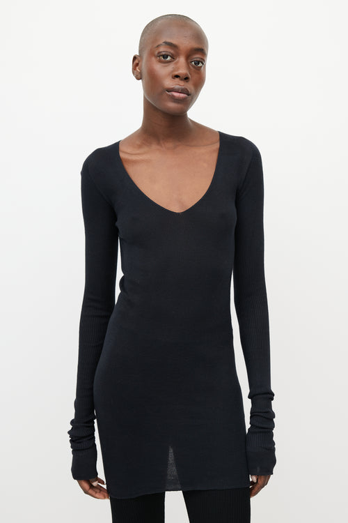 Rick Owens Black Ribbed Knit Semi Sheer Dress