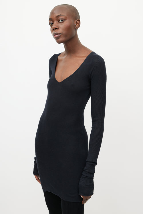 Rick Owens Black Ribbed Knit Semi Sheer Dress