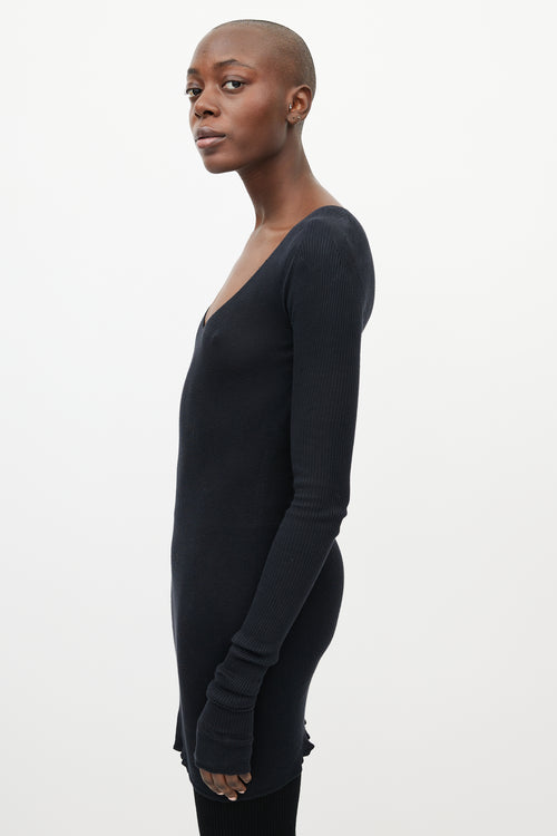 Rick Owens Black Ribbed Knit Semi Sheer Dress