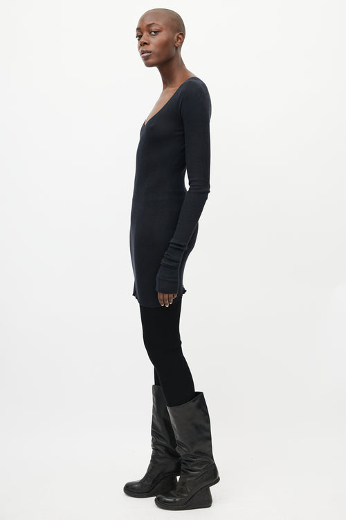 Rick Owens Black Ribbed Knit Semi Sheer Dress