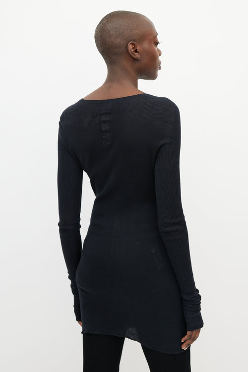 Rick Owens Black Ribbed Knit Semi Sheer Dress