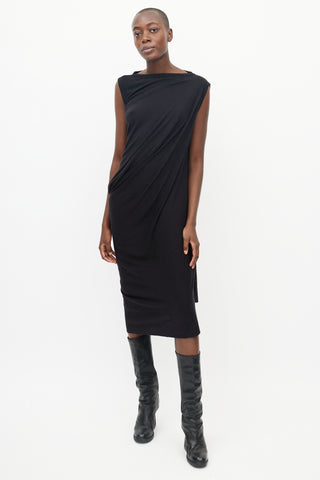 Rick Owens Black Sleeveless Side Drape Dress