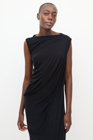 Rick Owens Black Sleeveless Side Drape Dress