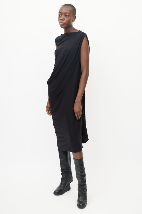 Rick Owens Black Sleeveless Side Drape Dress