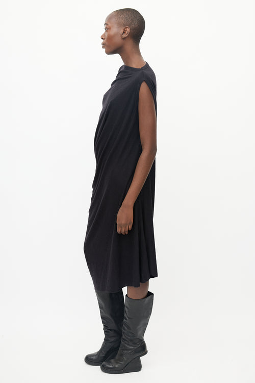 Rick Owens Black Sleeveless Side Drape Dress