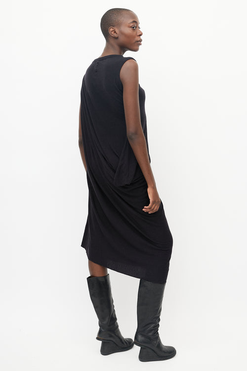 Rick Owens Black Sleeveless Side Drape Dress