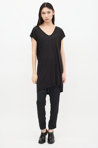 Rick Owens SS 2014 Black Scoop Neck Short Sleeve Top